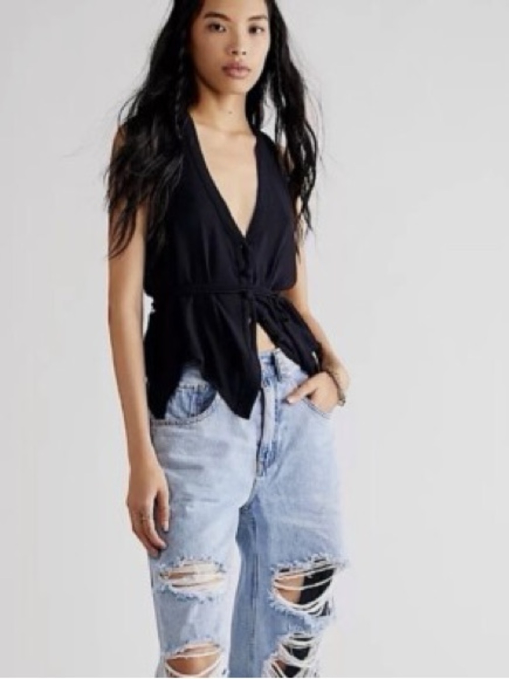 Free People Sheena Vest Top Black Size Small